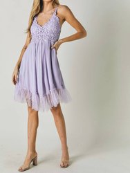Crochet Lace Bodice Mini Dress - Lavender