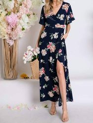 Floral Wrap Maxi Dress - Navy
