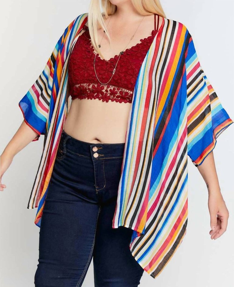 Vivid Stripe Plus Kimono - Multi-Colored