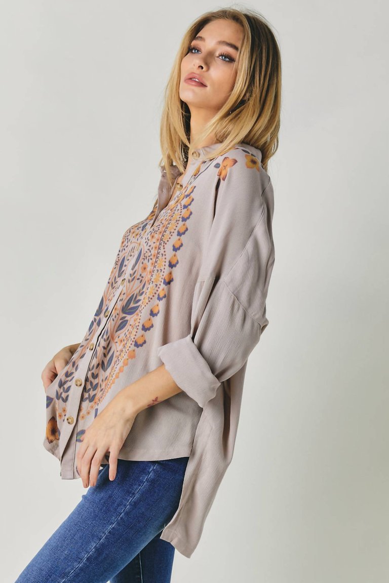 Floral Printed Button Down Long Sleeve Tunic