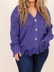 Fringed Bottom Sweater Cardigan - Purple
