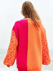 Oversized Neon Sweater In Neon Orange Multi