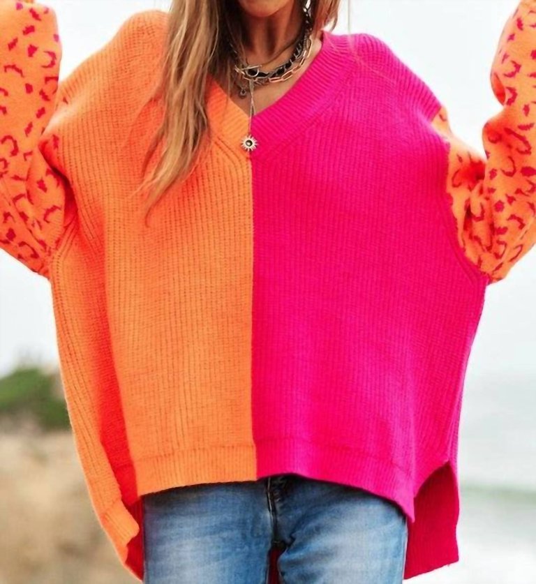 Oversized Neon Sweater In Neon Orange Multi