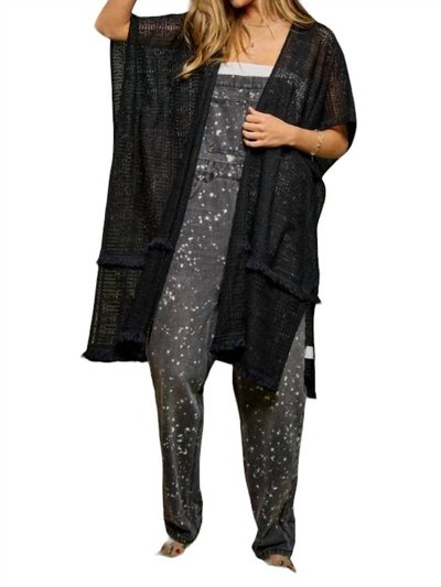 DAVI & DANI Square-Lace Fringe Trim Detail Open Front Kimono In Black product