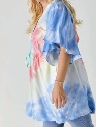 Tie Dye V Neck Button Down Cover Up Top Plus