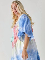 Tie Dye V Neck Button Down Cover Up Top Plus