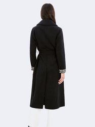 Celine Double-Face Wrap Coat with Printed Houndstooth Interior