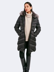 Cloe Fitted Puffer Coat with Fox Fur Collar - Black
