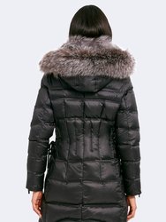 Cloe Fitted Puffer Coat with Fox Fur Collar