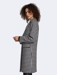 Noelle Houndstooth Pattern Wool Coat with Removable Raccoon Fur Collar