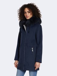 Tiffany Wooded Hood Blend Duffle Coat - Misty Blue