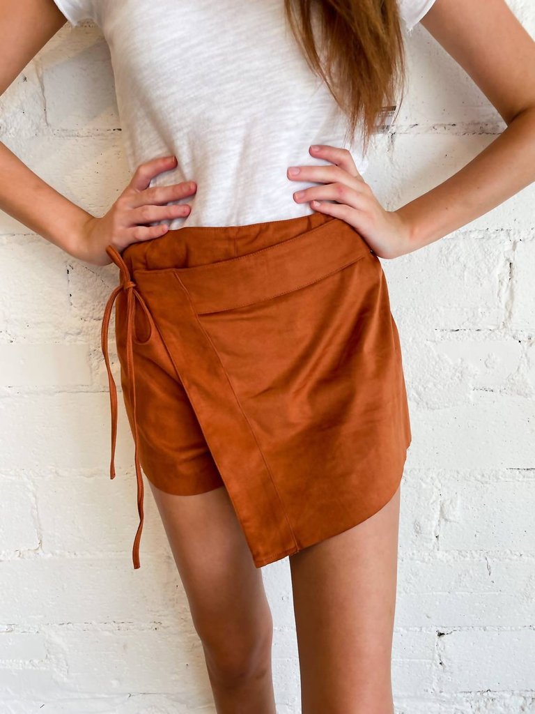 All For Suede Wrap Mini Skirt In Sienna - Sienna