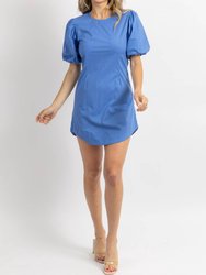 Azure Puff Sleeve Poplin Mini Dress - Blue