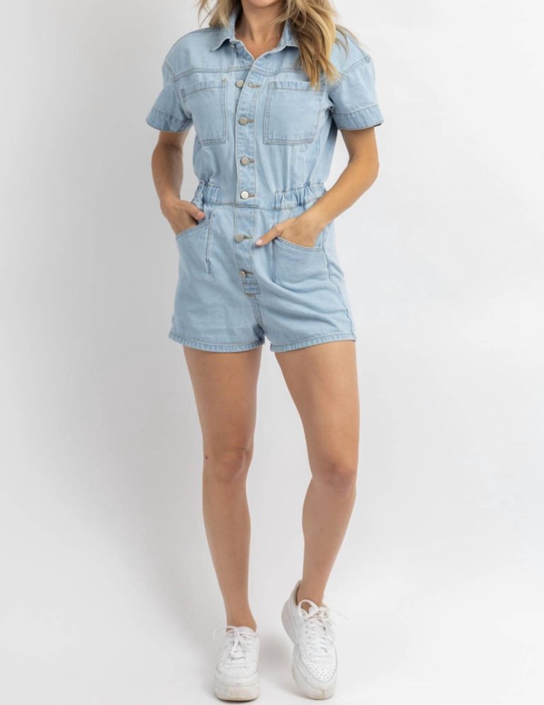 Button Front Romper - Washed Jean