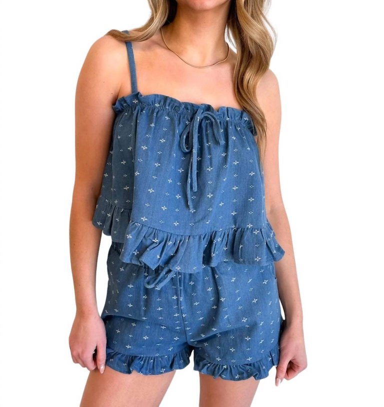 Daisy Ruffle Shorts In Denim - Denim