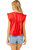 Pleated V-Neck Babydoll Blouse Top In Red