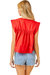 Pleated V-Neck Babydoll Blouse Top In Red