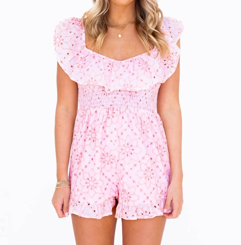 Raising You Eyelet Romper In Pink - Pink