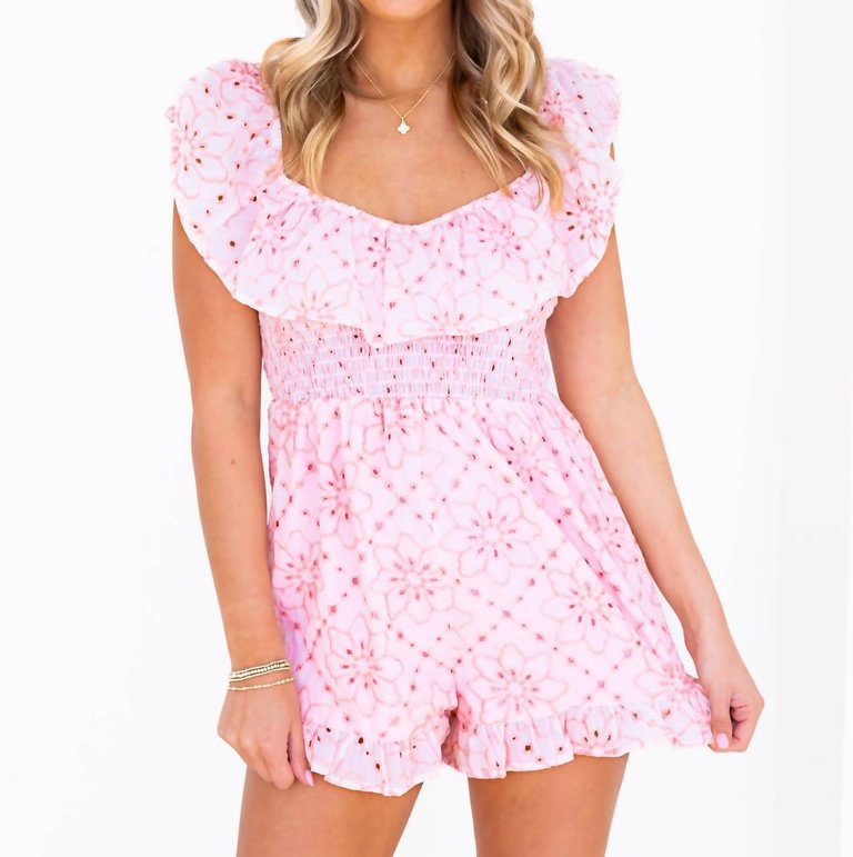 Raising You Eyelet Romper In Pink