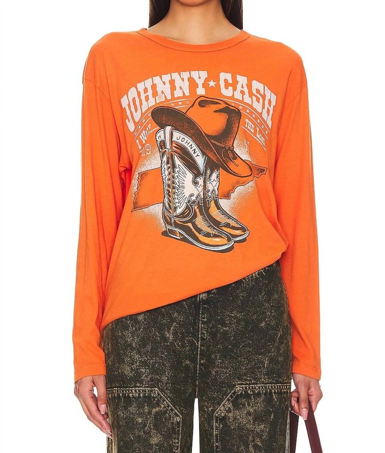 Johnny Cash Boots & Hat Long Sleeve Top In Tangerine - Tangerine