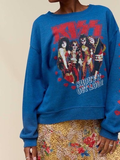 Daydreamer Kiss Shout It Out Loud Oversized Crew Top In Blue Multi product