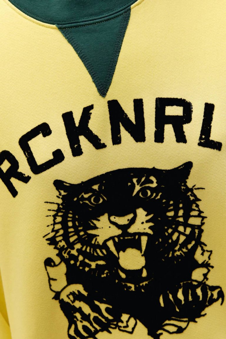 Rock And Roll Tiger Crew Top In Yellow