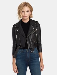 Cropped Biker Jacket - Black