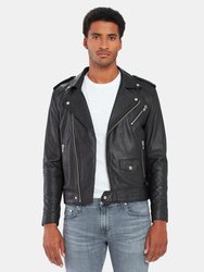 River Tonal Leather Biker Jacket - Black