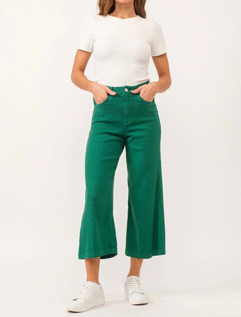 Audrey Galapegos Linen Cropped Jeans In Green - Green