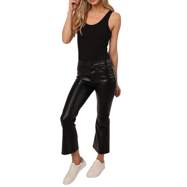 Jeanne Super High Rise Cropped Flare Vegan Leather Pants In Black - Black