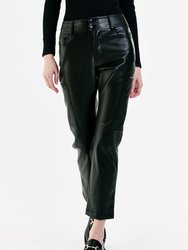 Women's Brooklyn Slim Straight Crop Leather Pants - Black