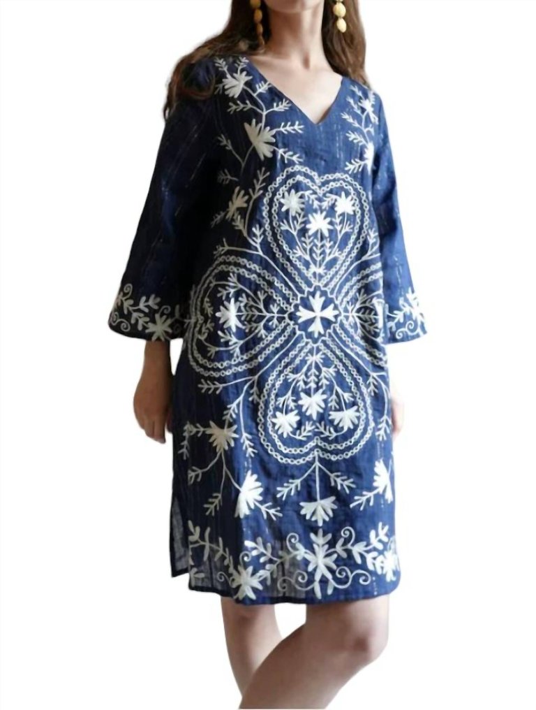 Clover Tunic Dress In Navy - Navy