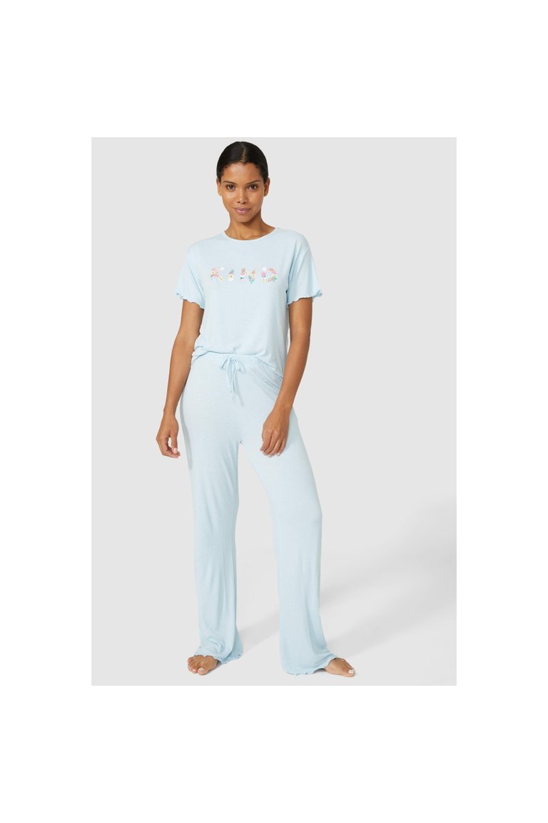 Womens/Ladies Fairground Viscose Textured Frill Cuff Pajama Bottoms - Pale Blue