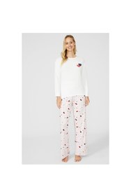 Womens/Ladies Stars & Hearts Long Pyjama Set - Pink