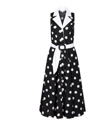 Adelaide Alluring Midi Dress in Black & White Polka Dots - Black & White Polka Dots