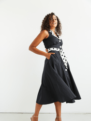 Adelaide Alluring Midi Dress in Black with White & Black Polka Dots