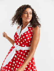 Adelaide Alluring Midi Dress In Red & White Polka Dots