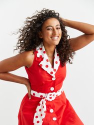 Adelaide Alluring Midi Dress in Red with White & Red Polka Dots
