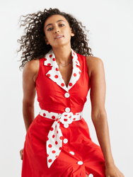 Adelaide Alluring Midi Dress in Red with White & Red Polka Dots