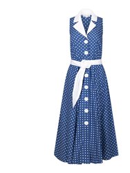Adelaide Alluring Midi Dress in Royal Blue With White Polka Dots - Royal Blue With White Polka Dots