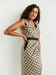 Bessie Beaming Illusion Wrap Dress In Natural and Black Polka Dots