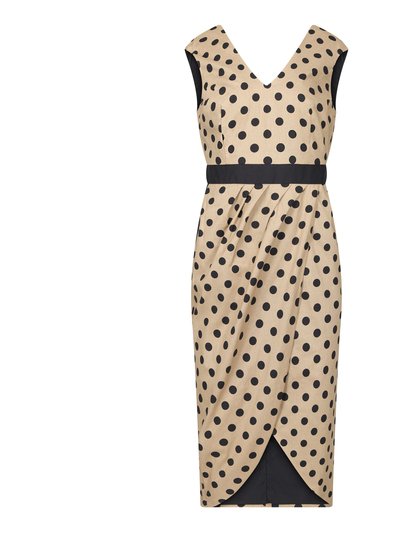 Deer You Bessie Beaming Illusion Wrap Dress In Natural and Black Polka Dots product