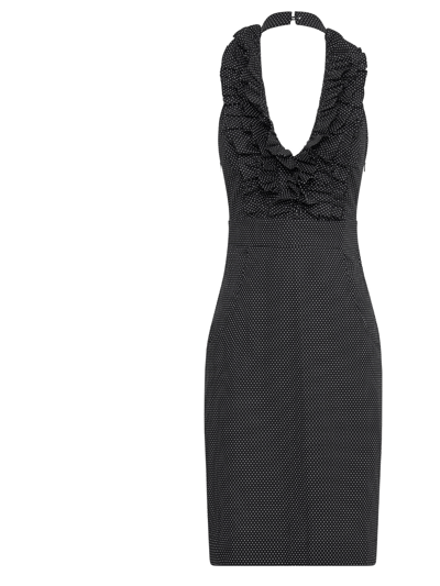 Deer You Betsy Beauty Frill Neck Halter Dress In Black Pin Spot product