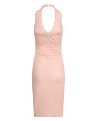 Betsy Beauty Frill Neck Halter Dress In Pink Pin Spot