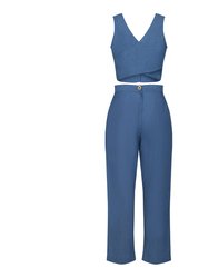 Esme Enchanting Crop Top and Tailored Pant In Blue Chambray
