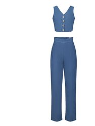 Esme Enchanting Crop Top and Tailored Pant In Blue Chambray - Blue Chambray