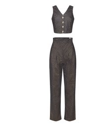 Esme Enchanting Crop Top and Tailored Pant in Navy & Gold Geometric Print - Navy & Gold Geometric Print