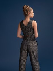 Esme Enchanting Crop Top and Tailored Pant in Navy & Gold Geometric Print