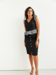 Florence Fluttering Top And A-Line Skirt Matching Set In Black With Gingham Print - Black