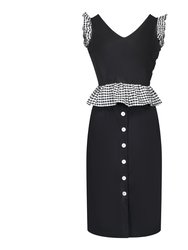 Florence Fluttering Top And A-Line Skirt Matching Set In Black With Gingham Print